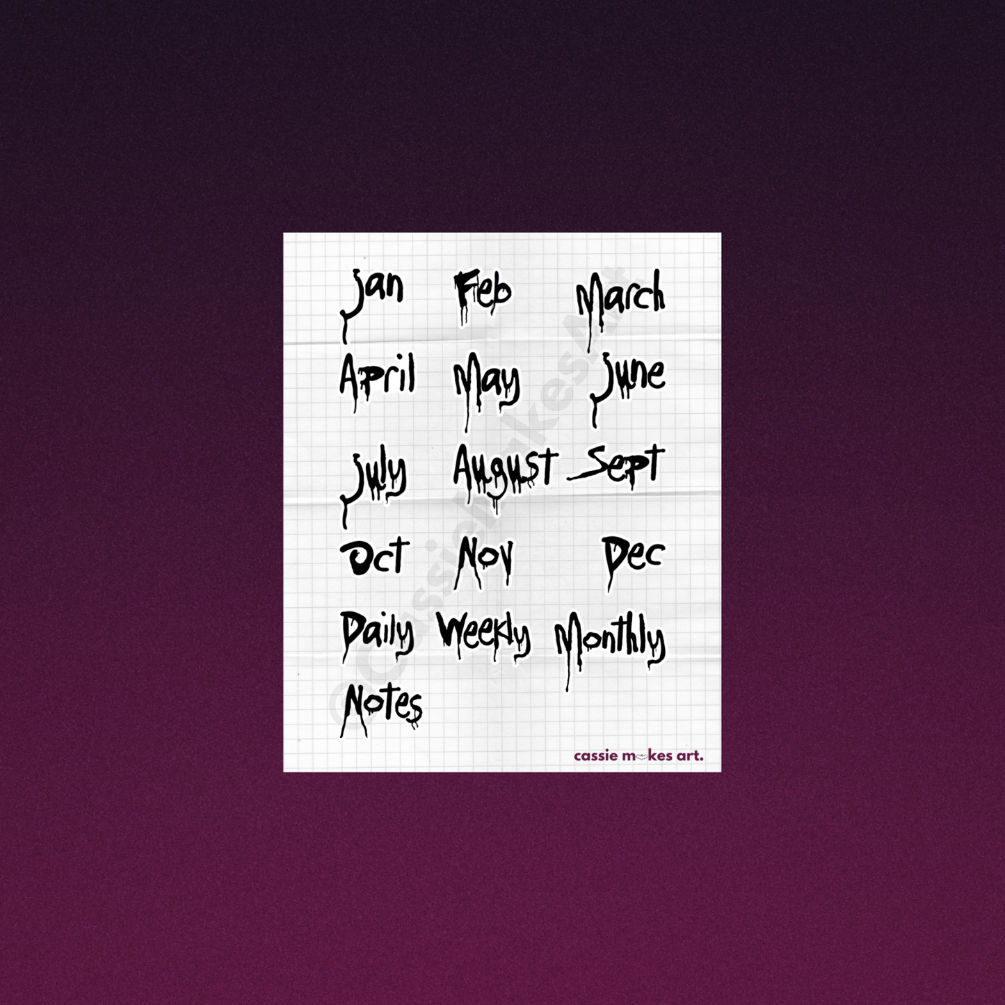 Drumhead Horror Font Mini Tab Labels Sticker Sheet